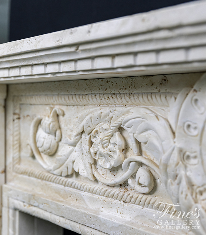 Marble Fireplaces  - Floral Scrollwork Mantel In Italian Ivory Travertine - MFP-2539